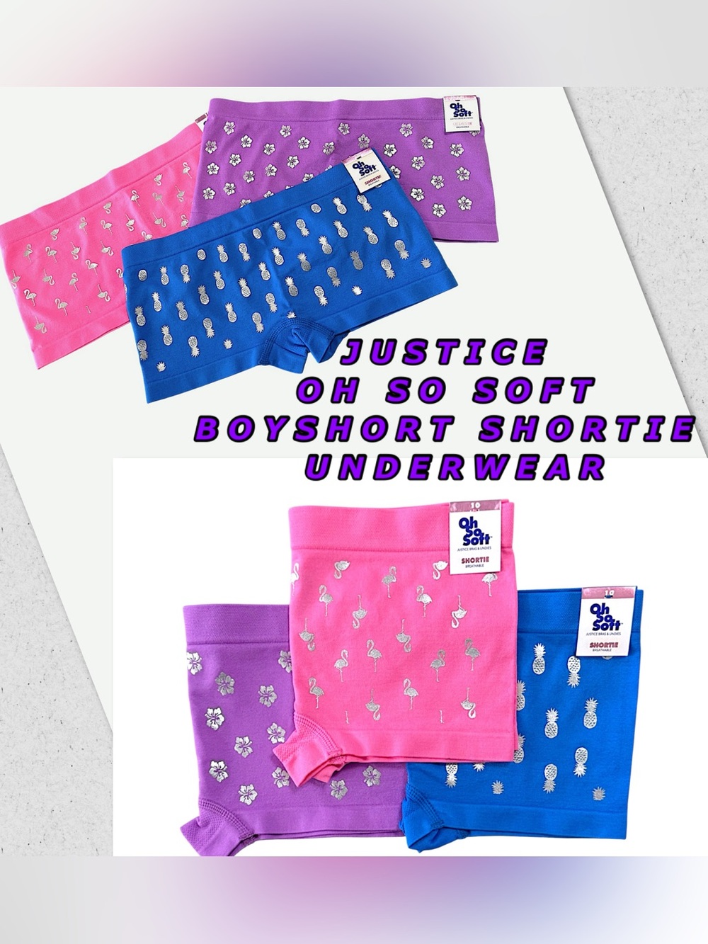 Justice Oh So Soft Breathable Boy-cut Shorts Underwear Boxer Briefs Lot Girls 10